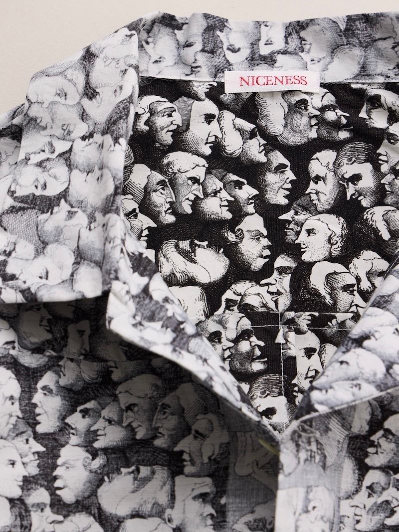 NICENESS(ナイスネス) / P.JAMET / P.ジャメット (グラフィカルパターンスカーフシャツ) / BLACK & WHITE / 26AW