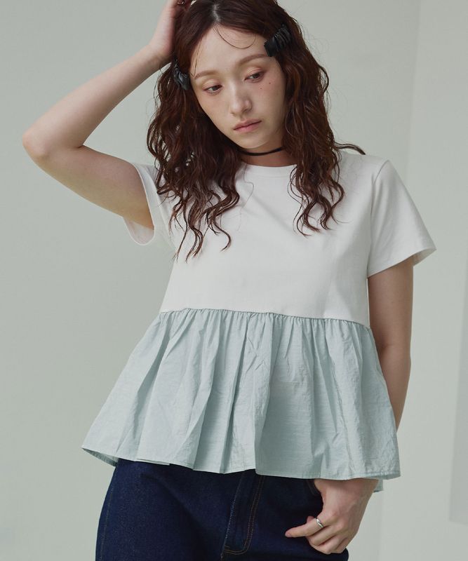切り替え配色ペプラムTシャツ