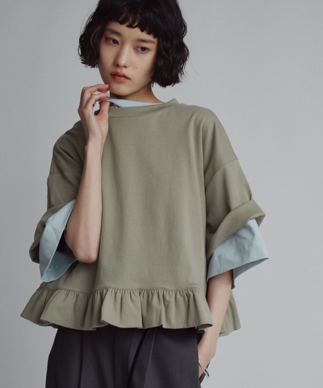 コットンハーフスリーブフリルTシャツ