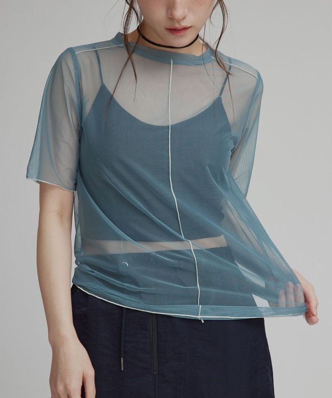 配色パイピングシアートップス