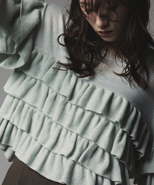 シャイニーウールボリュームフリルニット 全3色 【新作SALE】