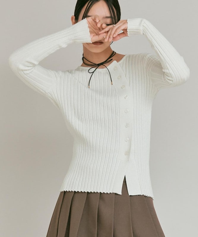 アシンメトリーラメウールカーディガン 全3色 【新作SALE】