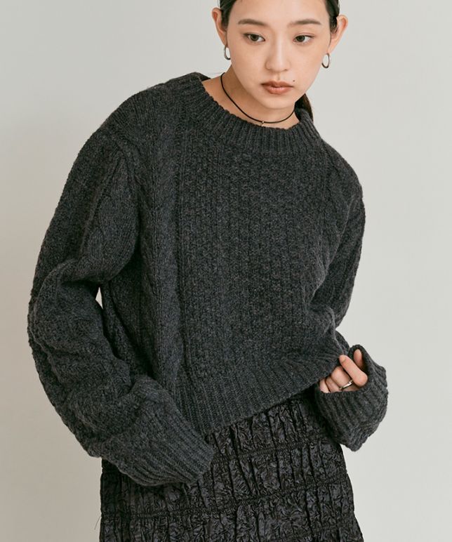 ウールショートケーブルニット 全3色