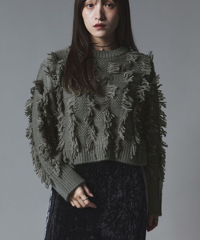 【予約販売】フリンジジャガードショートニット 全4色