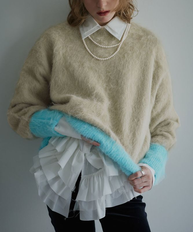 【予約販売】モヘアシャギー配色ニットトップス