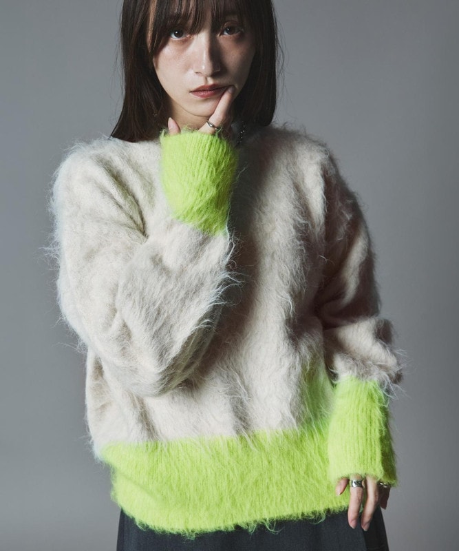 【予約販売】モヘアシャギー配色ニットトップス 全4色