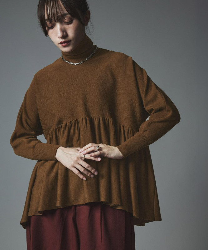 【予約販売】ウールミックスライトニットペプラムトップス 全4色