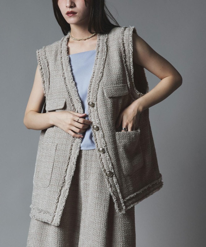 ウールミックスツイードオーバーベスト