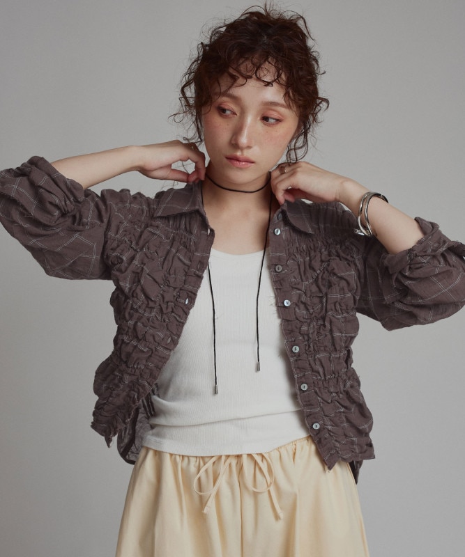 コットンガーゼシャーリングシャツブラウス