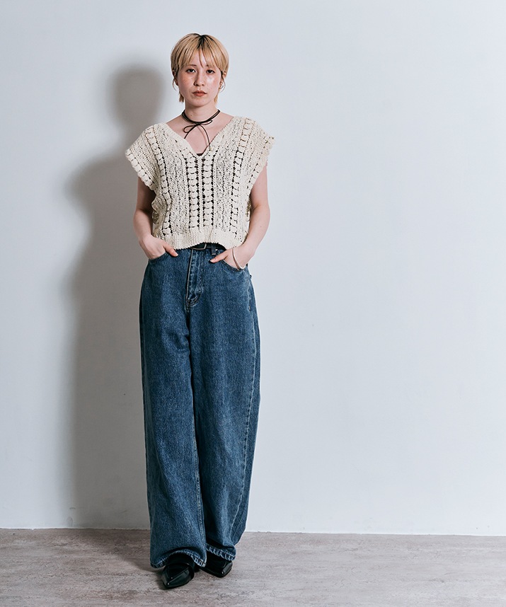 キーネッククロシェニットトップス 全2色 【SALE】