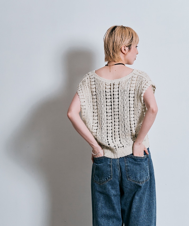 キーネッククロシェニットトップス 全2色 【SALE】