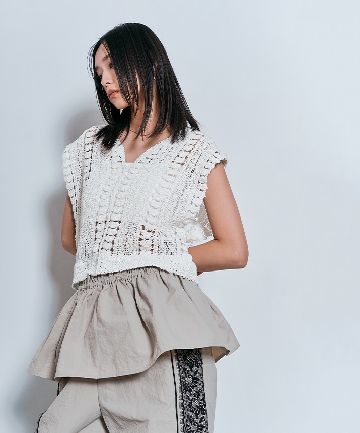 キーネッククロシェニットトップス 全2色 【SALE】