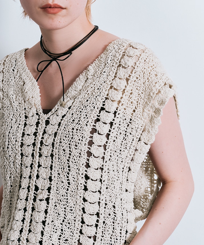 キーネッククロシェニットトップス 全2色 【SALE】