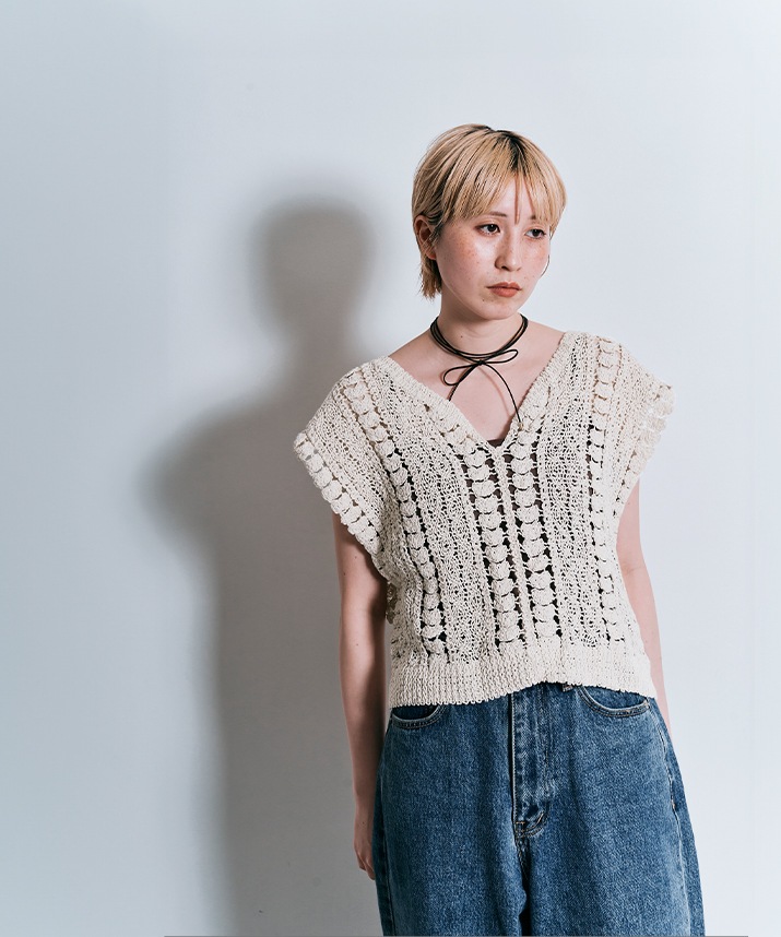 キーネッククロシェニットトップス 全2色 【SALE】