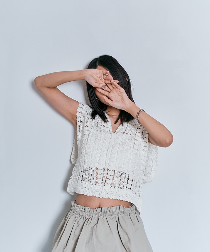 キーネッククロシェニットトップス 全2色 【SALE】