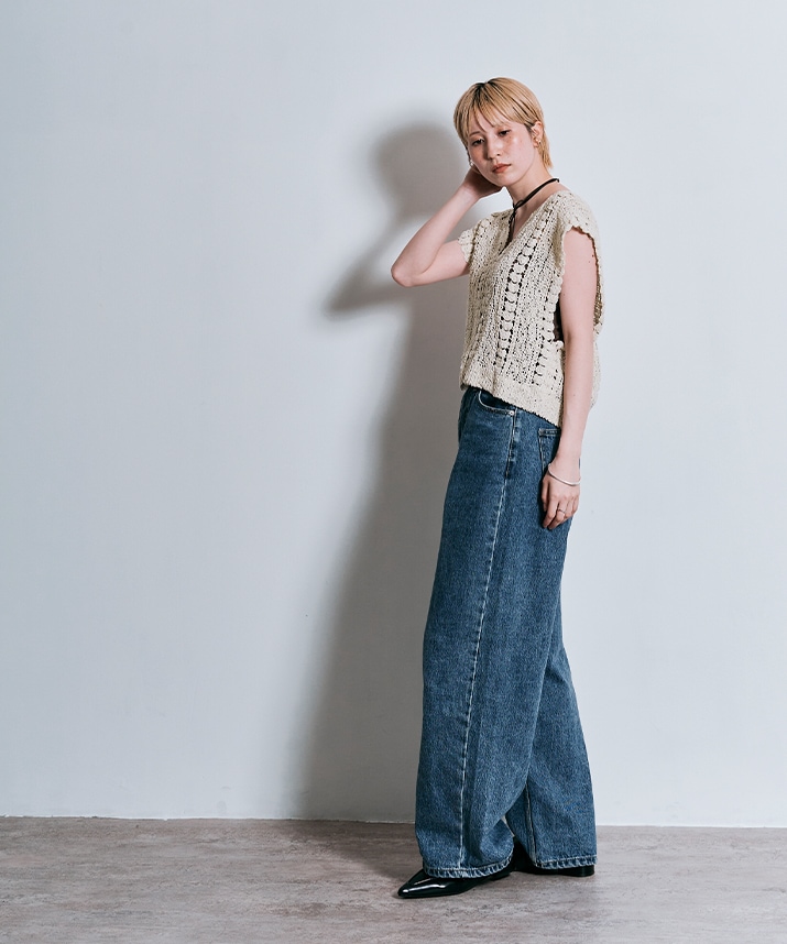 キーネッククロシェニットトップス 全2色 【SALE】