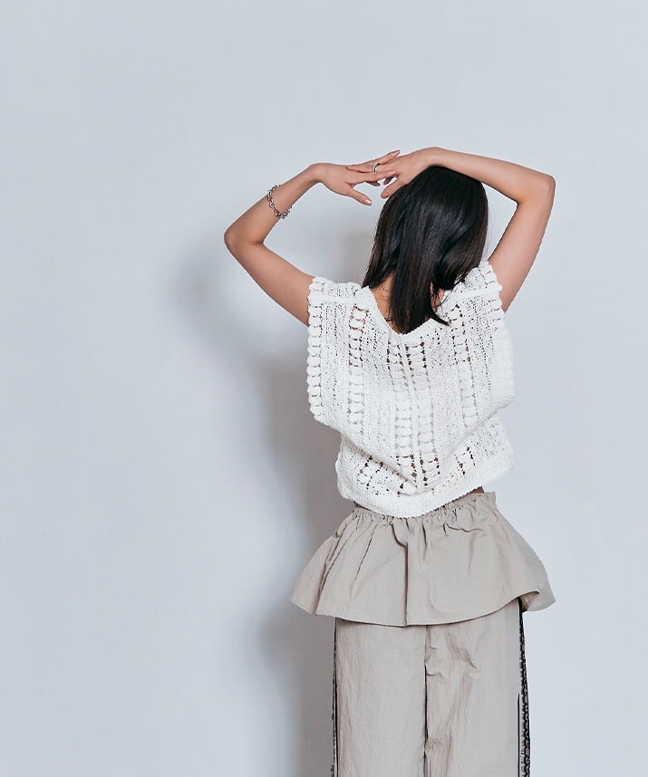 キーネッククロシェニットトップス 全2色 【SALE】