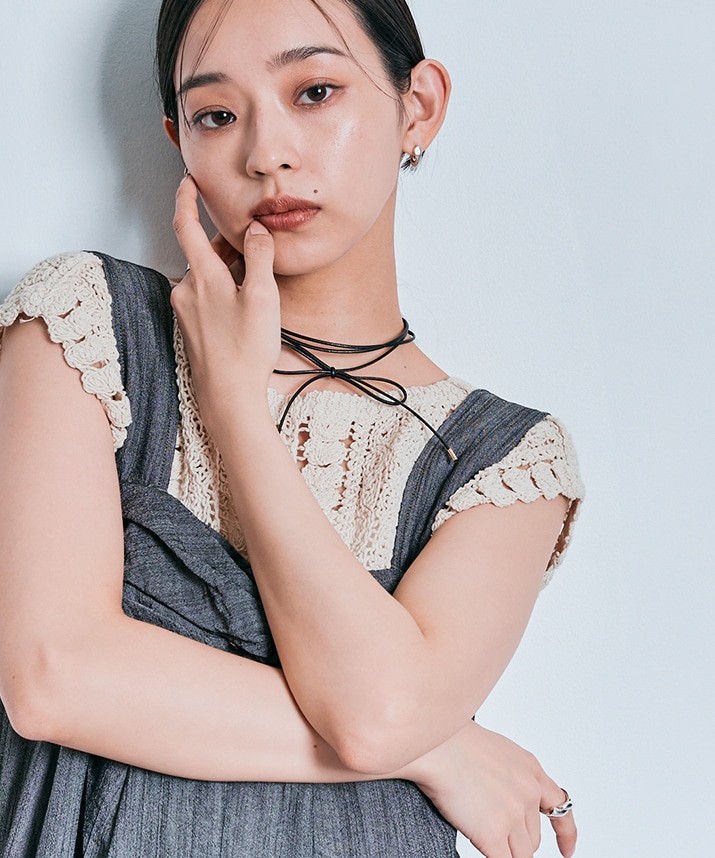 キーネッククロシェニットトップス 全2色 【SALE】