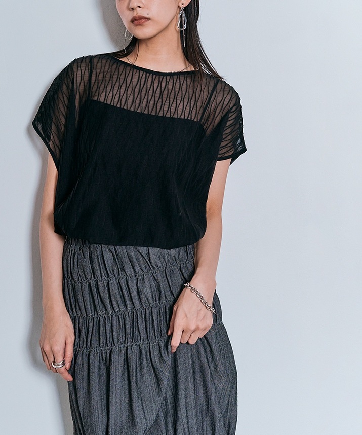 ランダムプリーツノースリーブトップス 全4色 2タイプ 【SALE