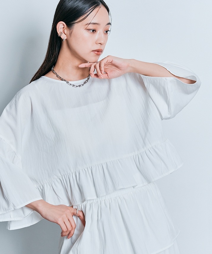 ヨリ ハーフスリーブフリルカットソー ヘムペプラム F ストライプ Tシャツ 3,980以下アイテムセレクト特集 | 人気レディースファッション