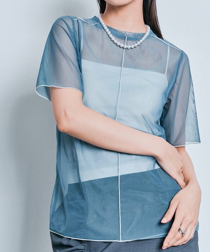 配色パイピングシアートップス 全3色 2サイズ | トップス