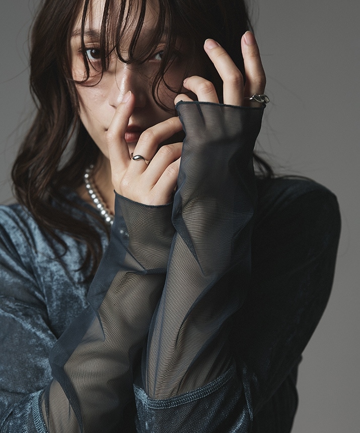 スリーブ切り替えメッシュベロアトップス 全4色 【新作SALE