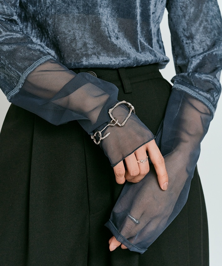 スリーブ切り替えメッシュベロアトップス 全4色 【新作SALE