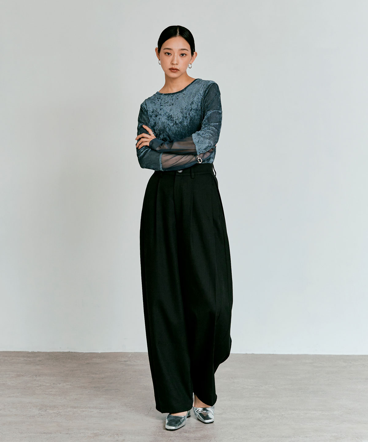 ストレッチソフトツイルコクーンスラックス 全4色