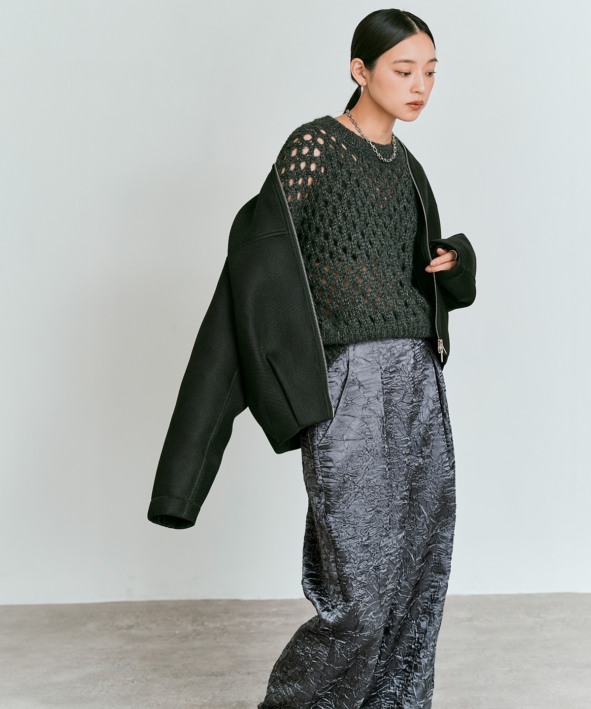 ブライトジャカードコクーンシルエットパンツ 全3色