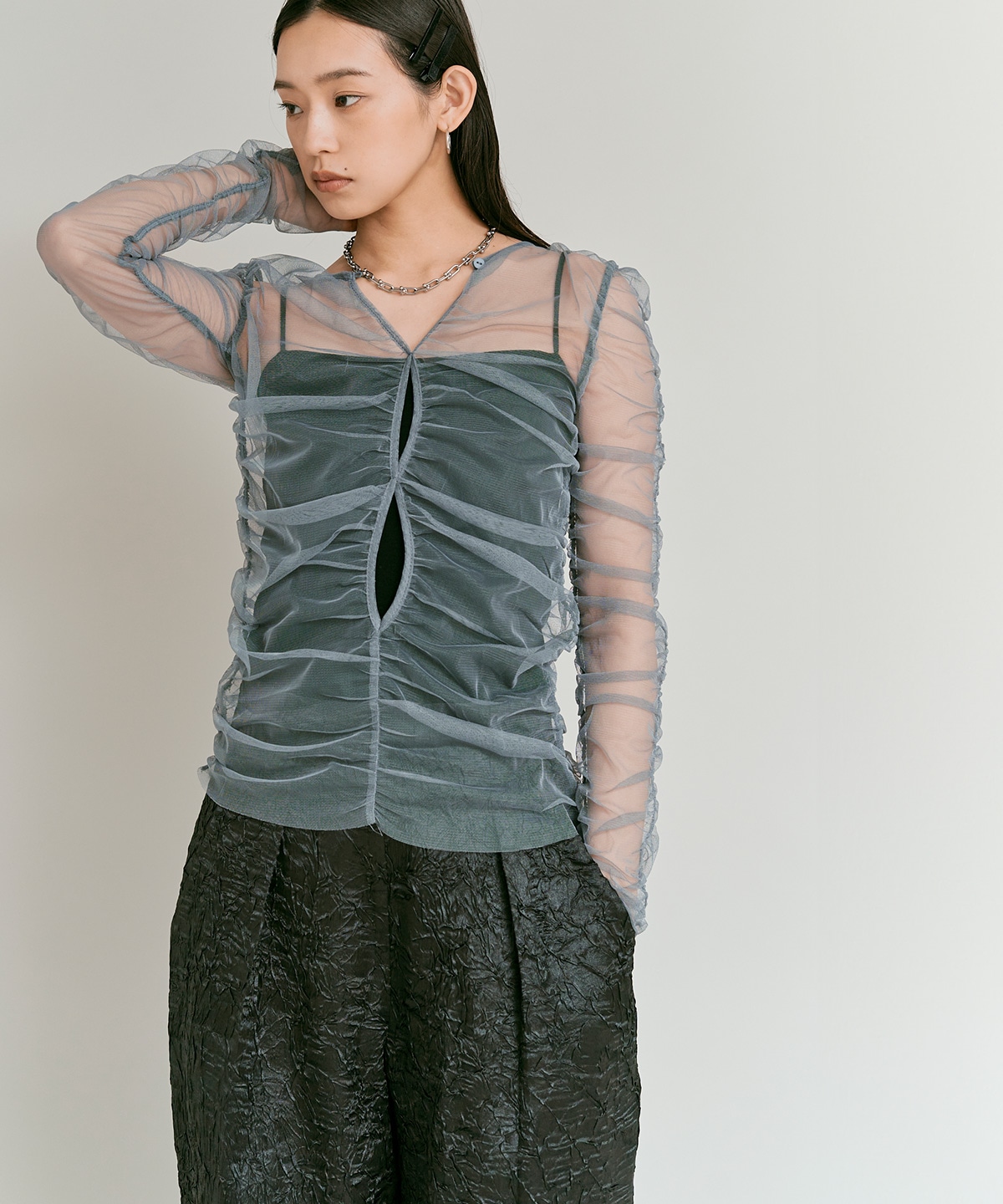 ブライトジャカードコクーンシルエットパンツ 全3色