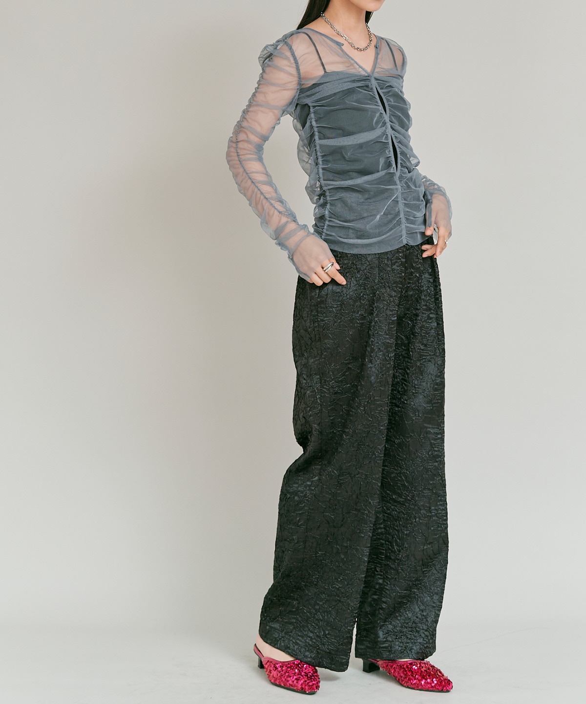 ブライトジャカードコクーンシルエットパンツ 全3色