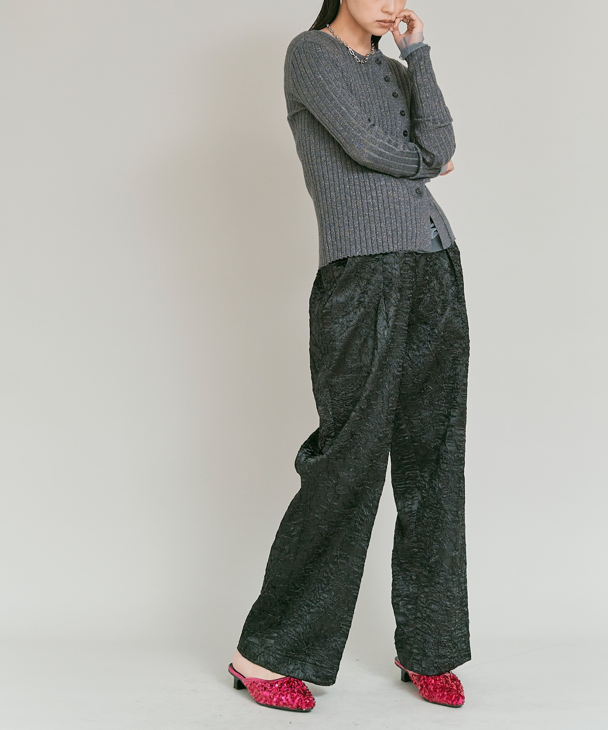 ブライトジャカードコクーンシルエットパンツ 全3色