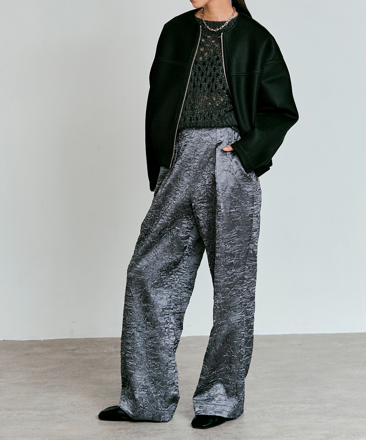 ブライトジャカードコクーンシルエットパンツ 全3色