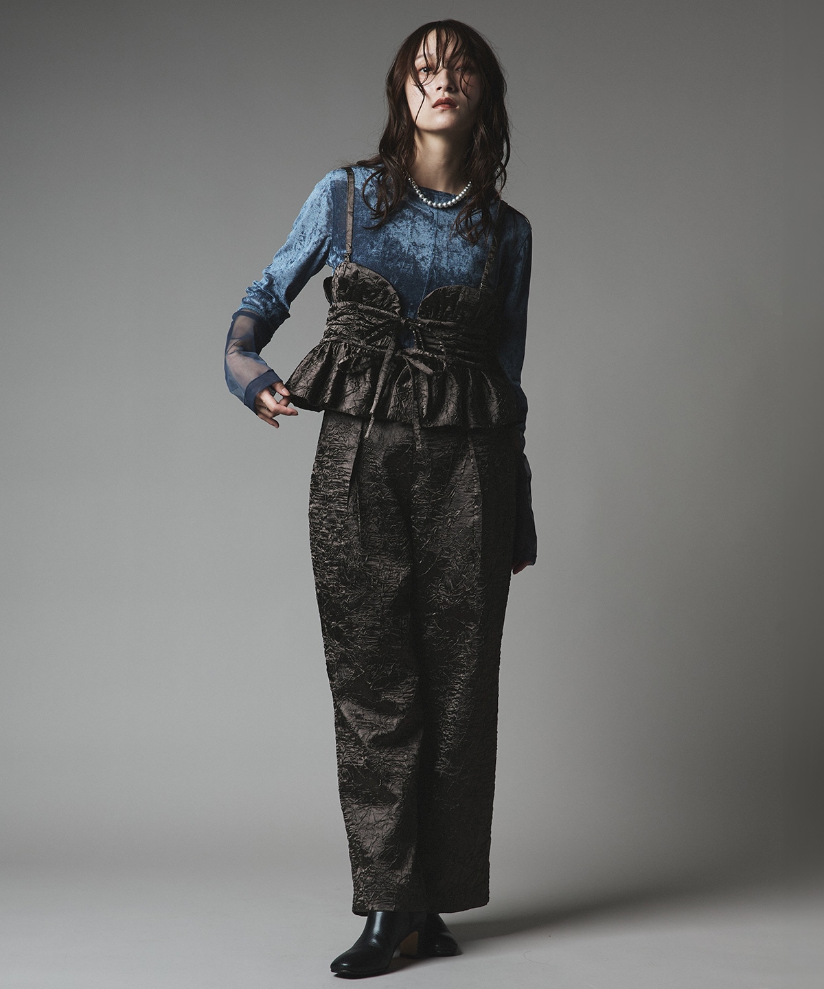 ブライトジャカードコクーンシルエットパンツ 全3色