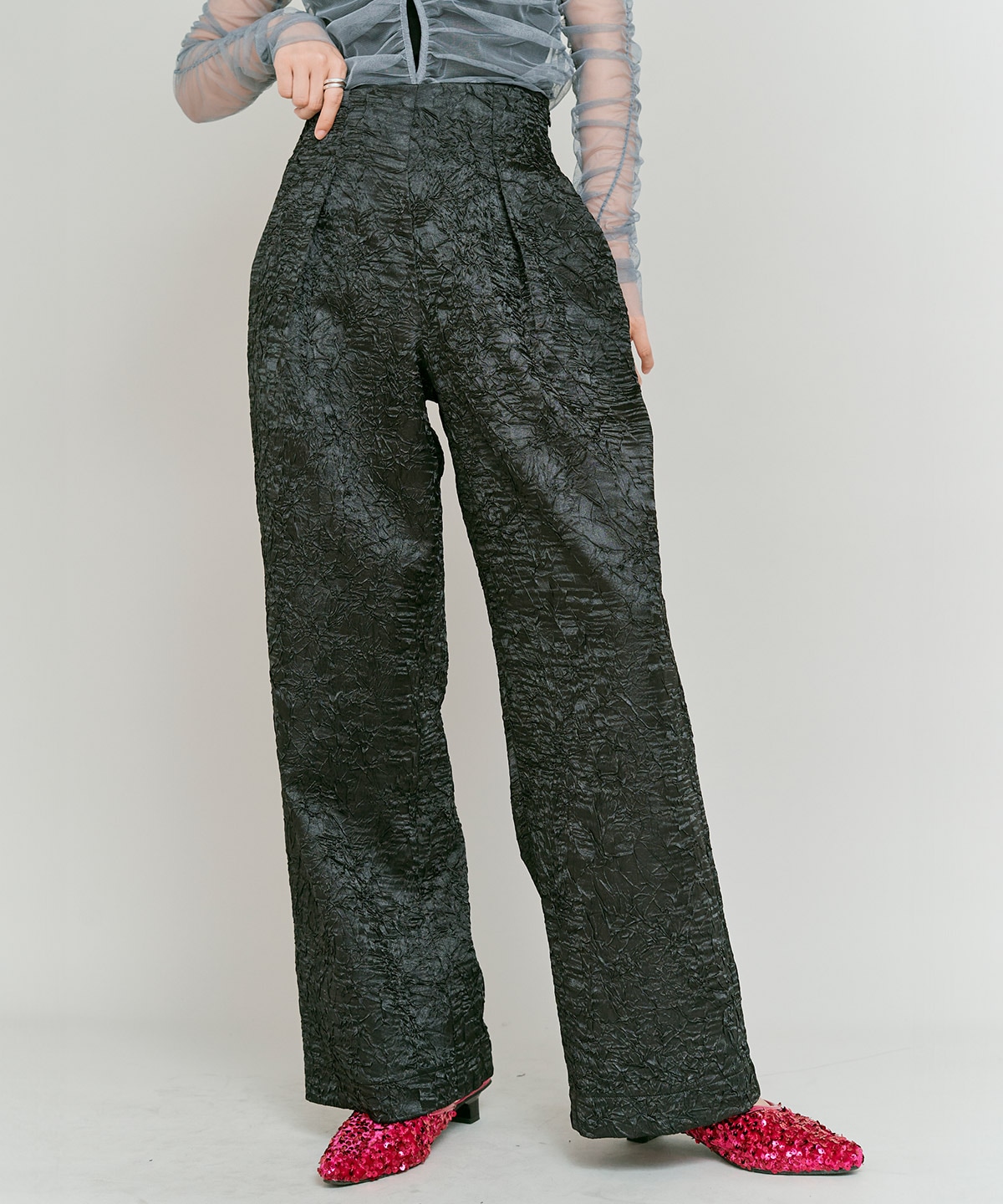 ブライトジャカードコクーンシルエットパンツ 全3色