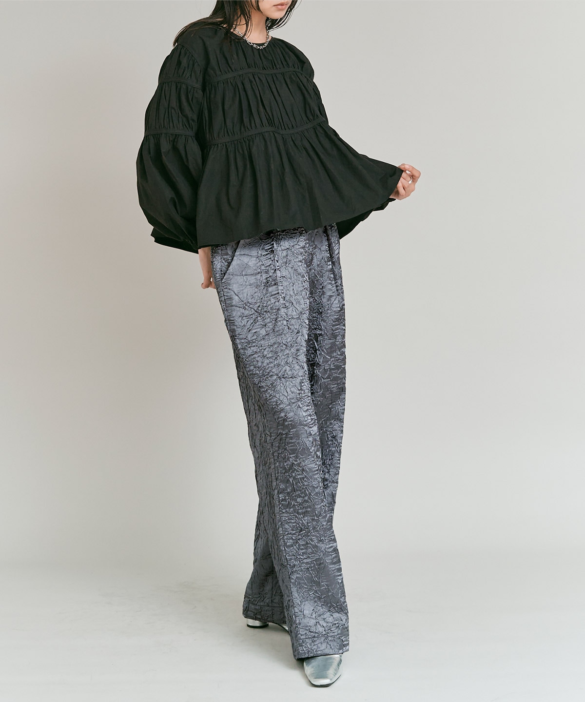 ブライトジャカードコクーンシルエットパンツ 全3色