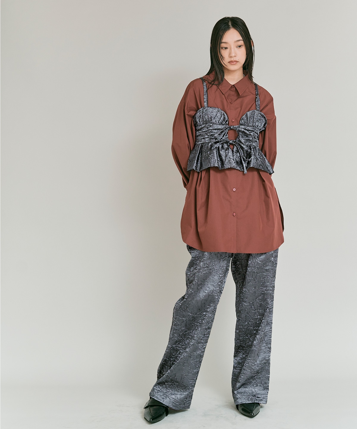 ブライトジャカードコクーンシルエットパンツ 全3色