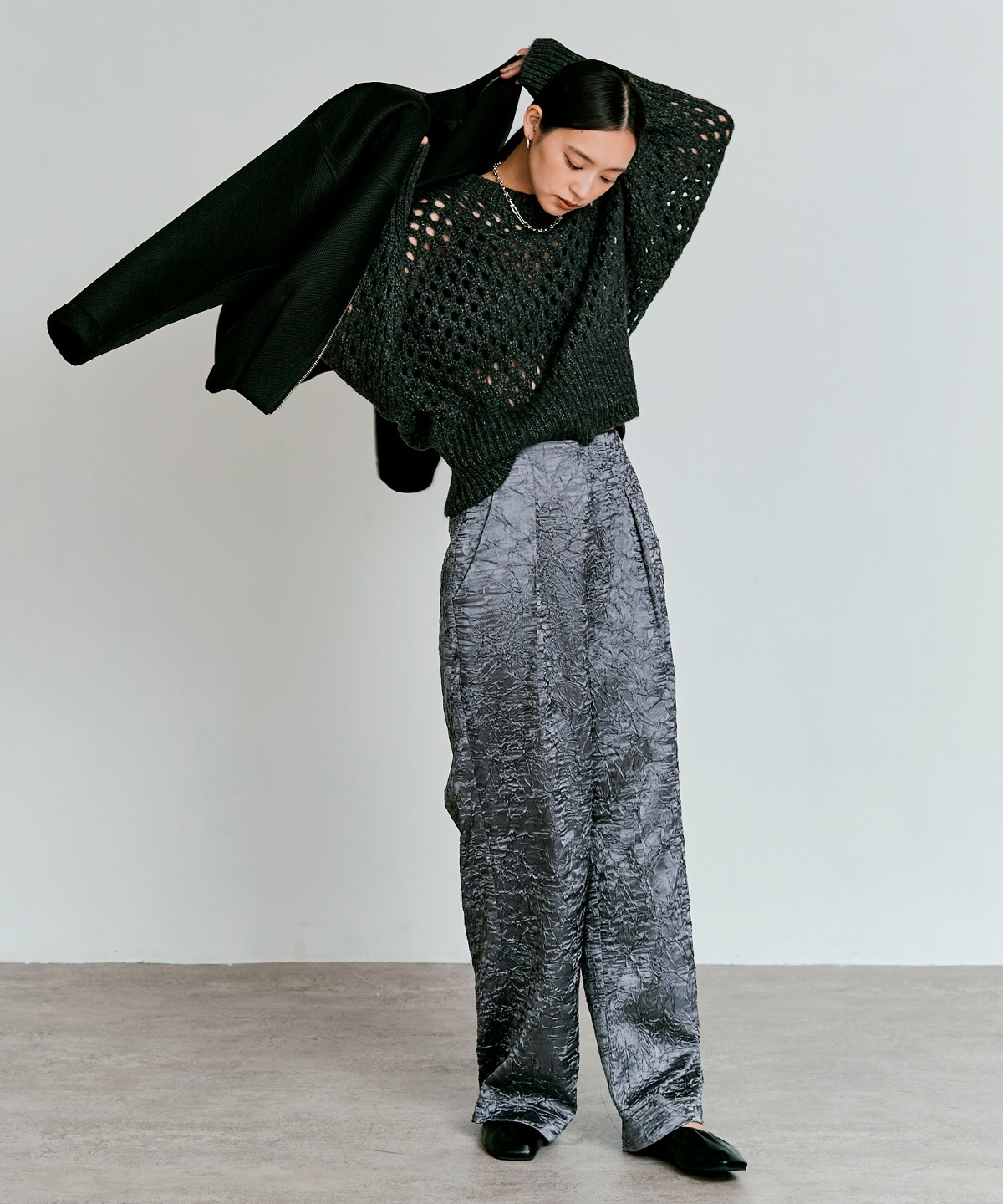 ブライトジャカードコクーンシルエットパンツ 全3色