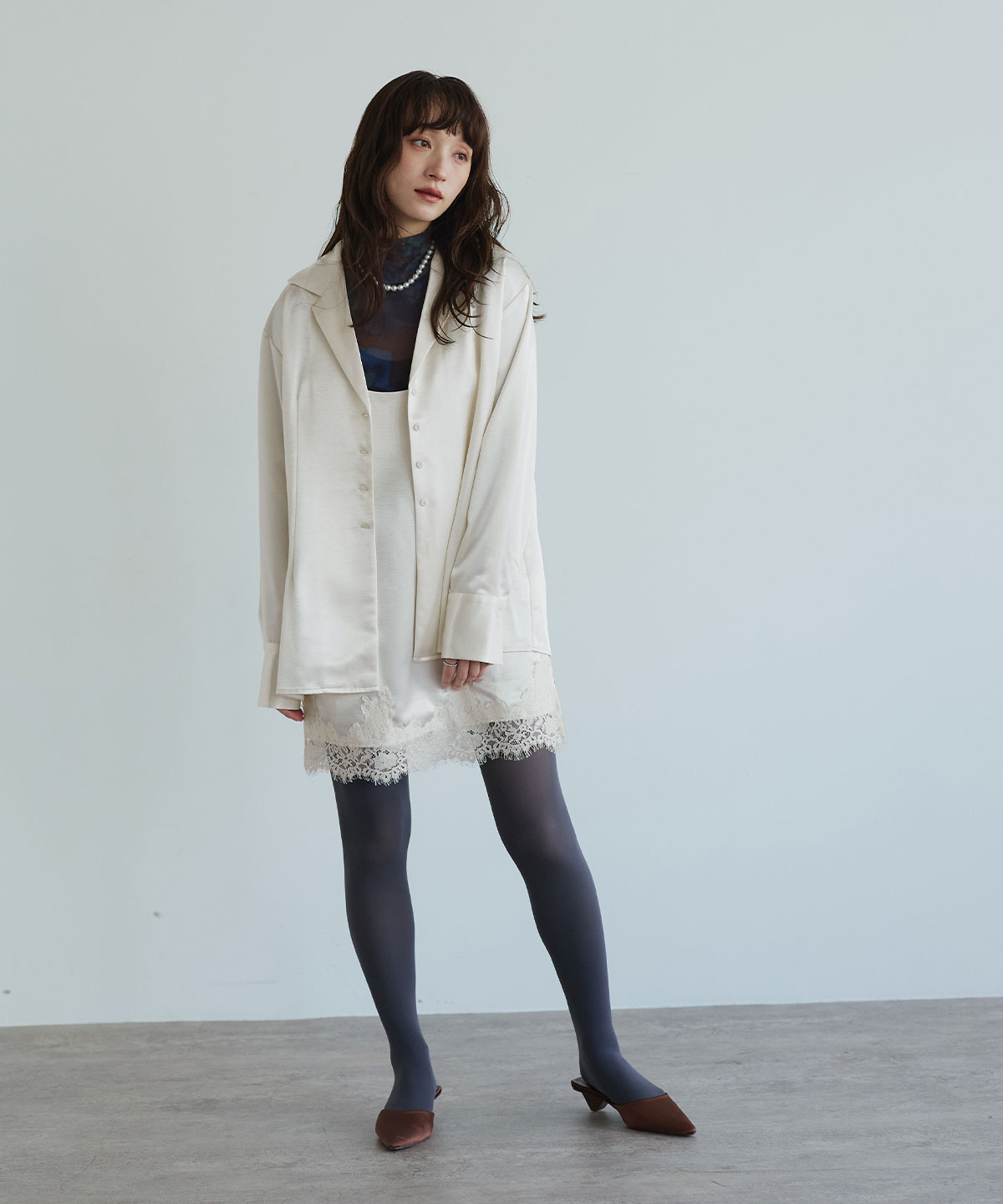 シルキーサテンオーバーシルエットシャツジャケット
