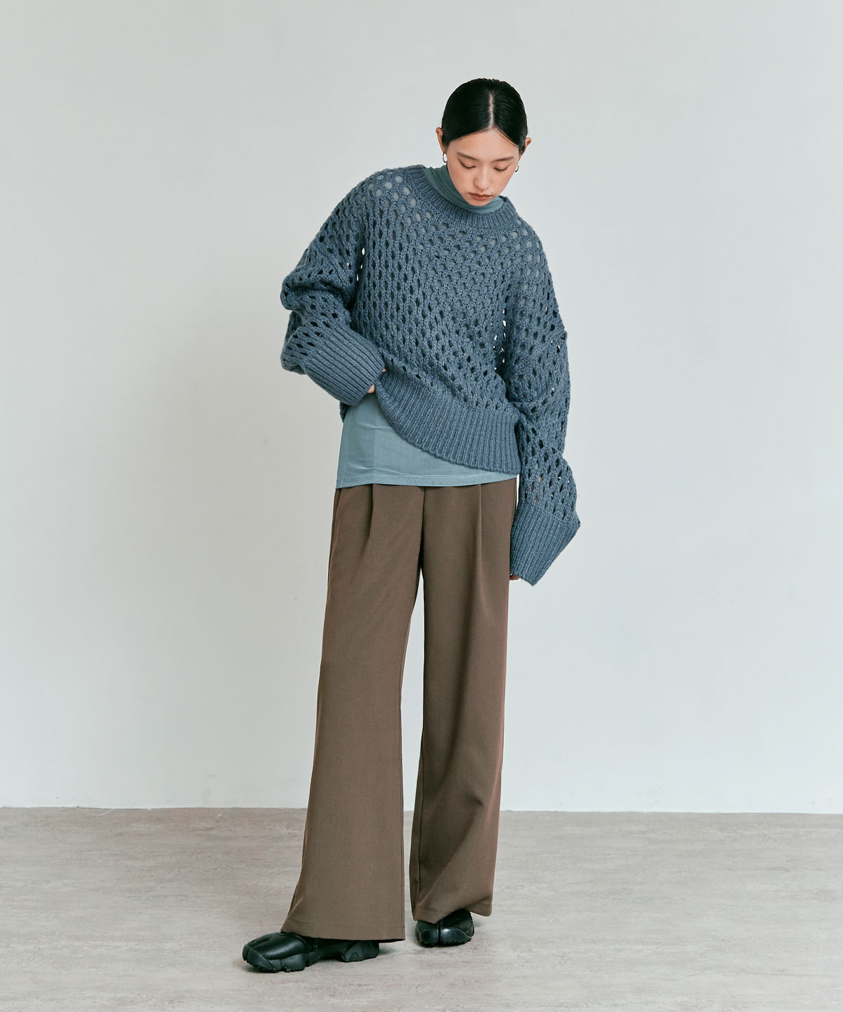 メッシュ編みルーズショートニット 全4色