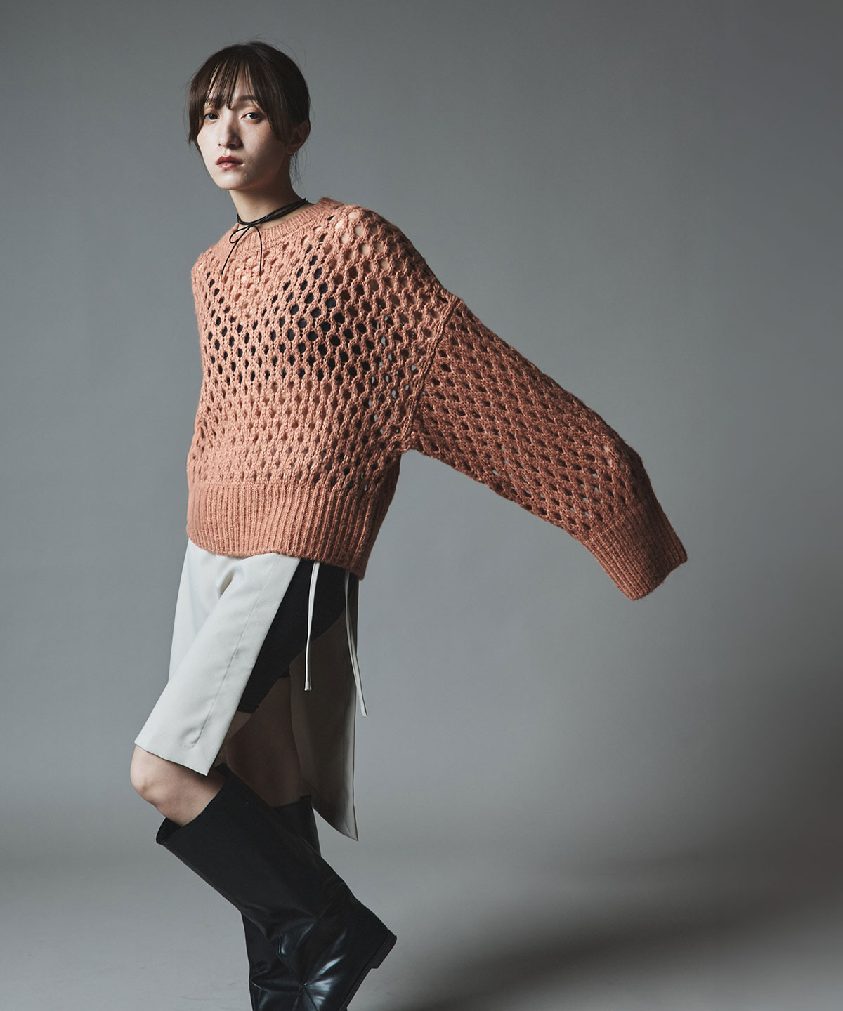 メッシュ編みルーズショートニット 全4色