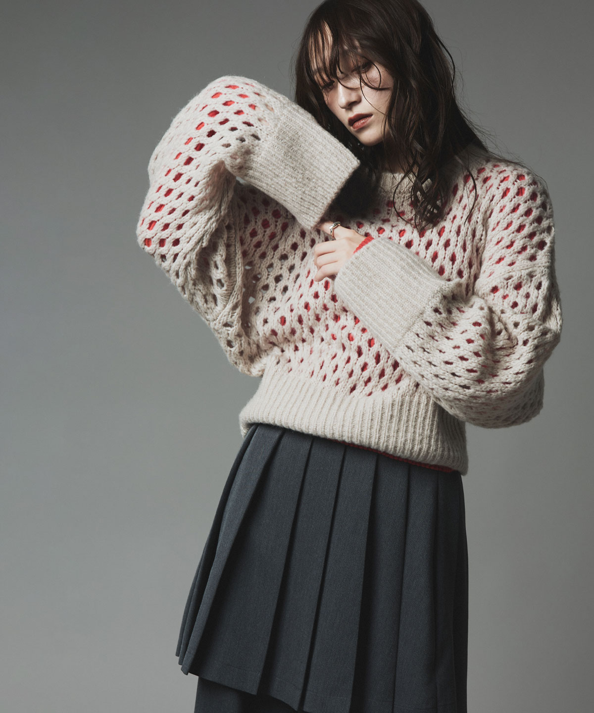 メッシュ編みルーズショートニット 全4色