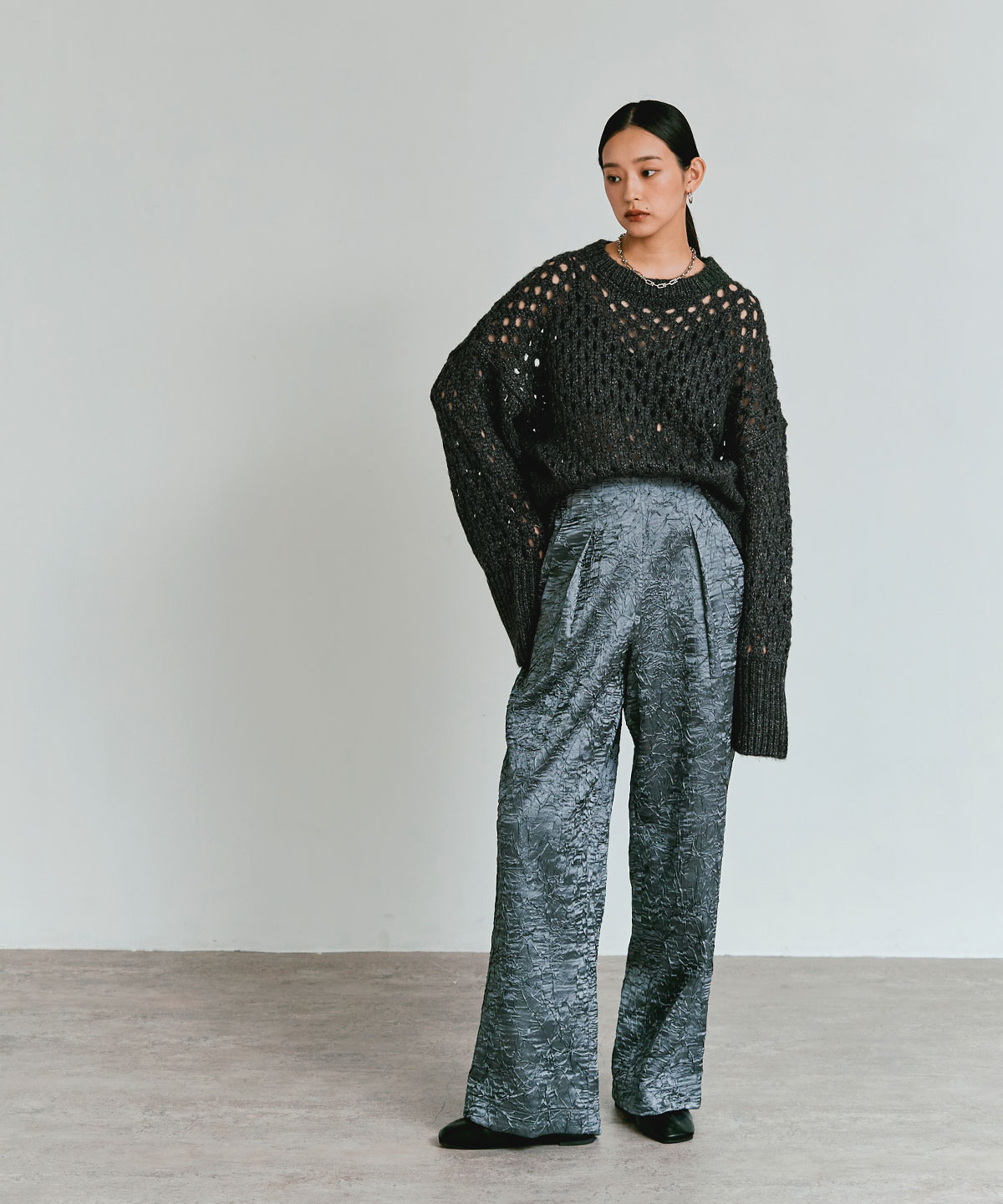 メッシュ編みルーズショートニット 全4色