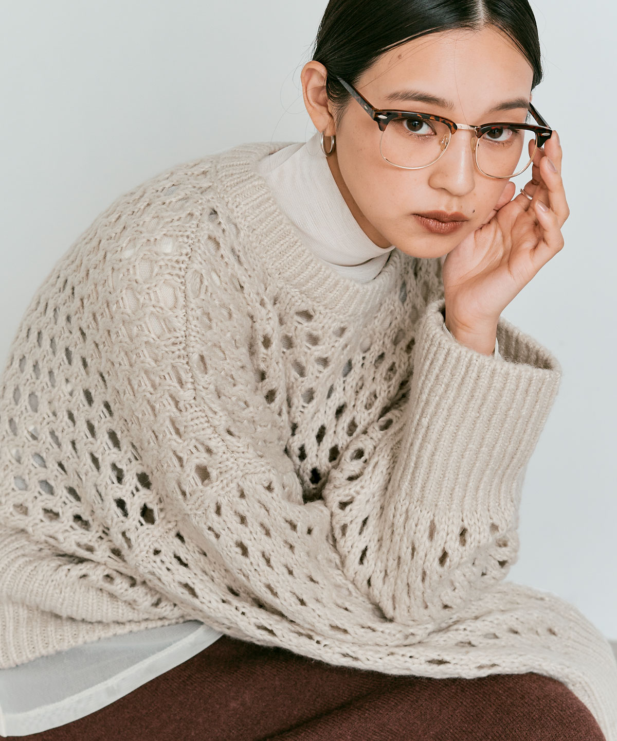 メッシュ編みルーズショートニット 全4色