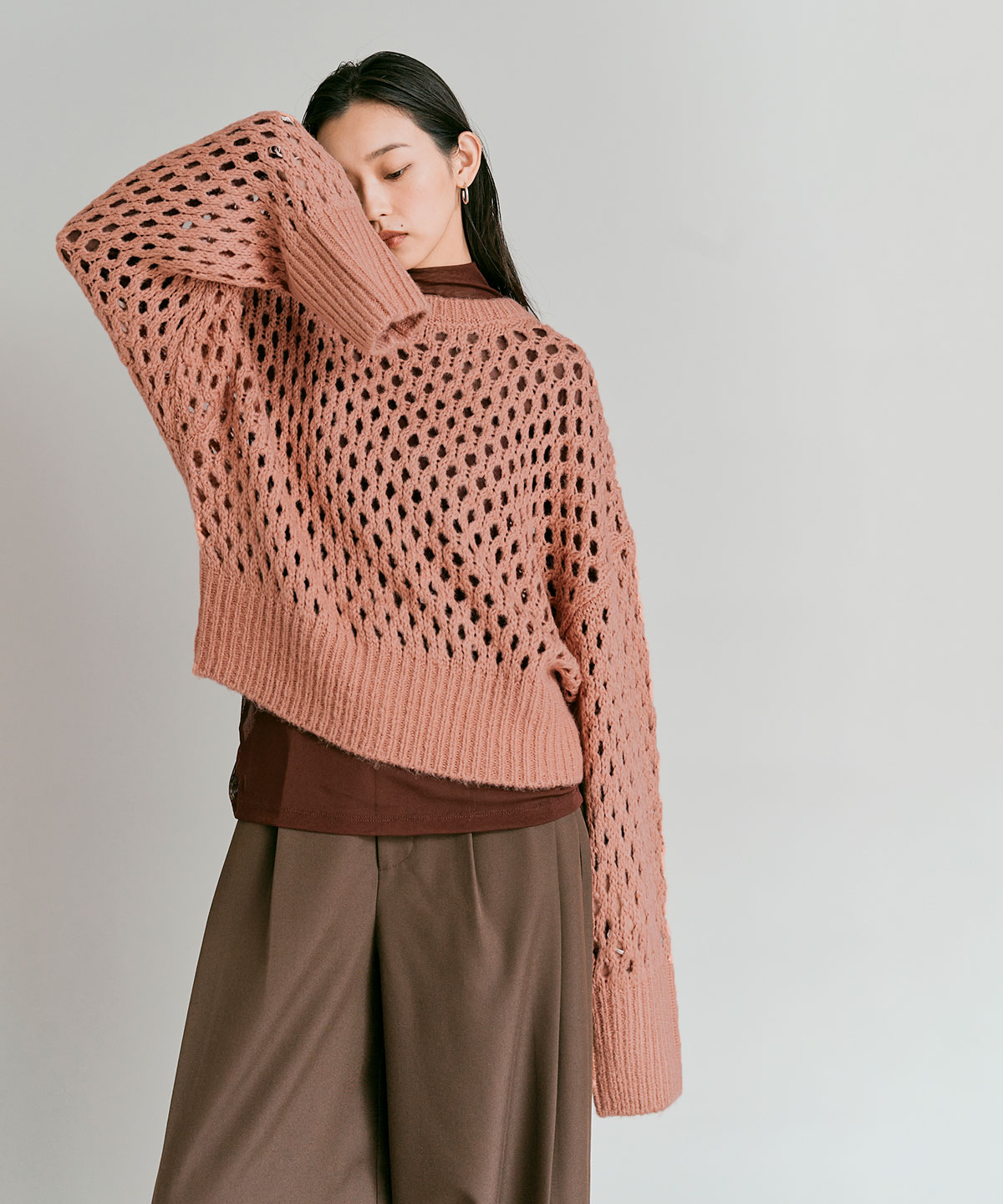 メッシュ編みルーズショートニット 全4色