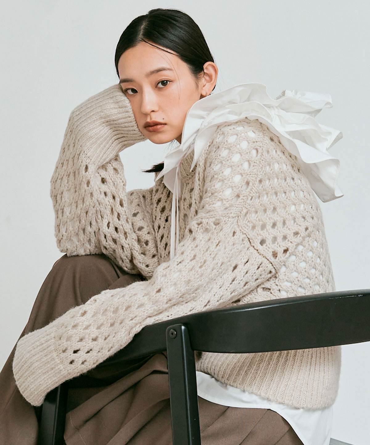 メッシュ編みルーズショートニット 全4色