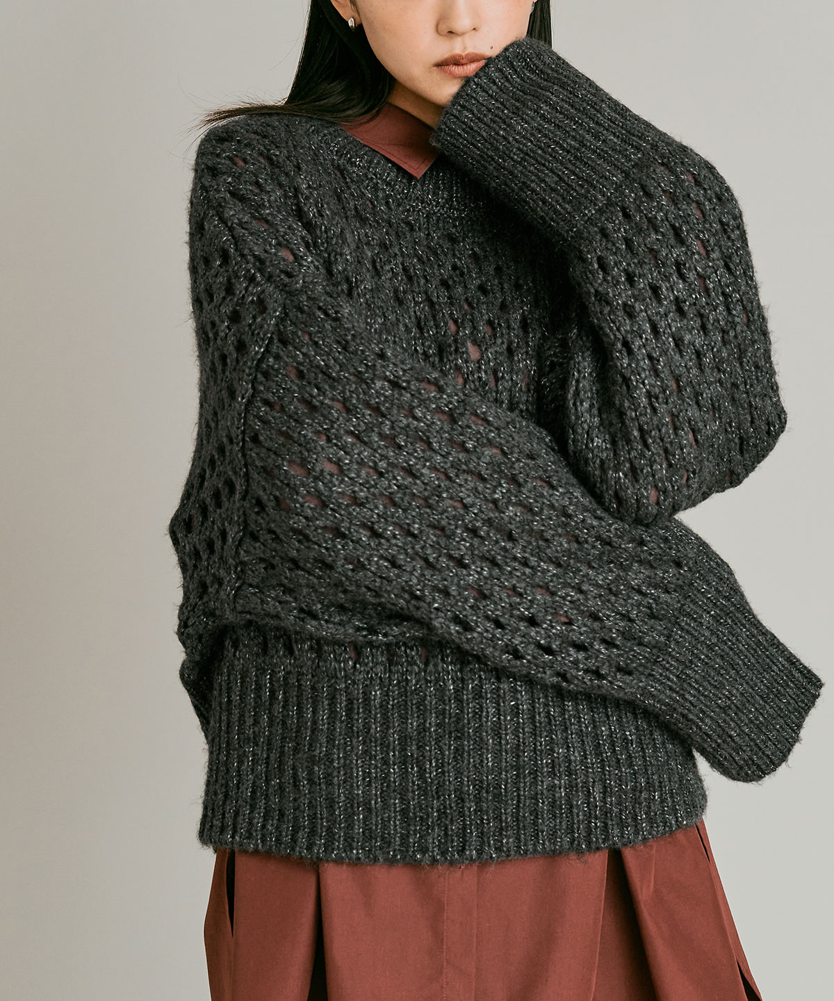 メッシュ編みルーズショートニット 全4色