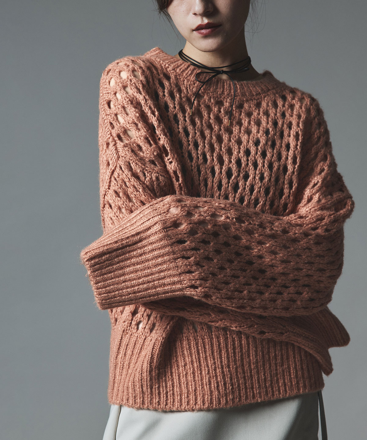 メッシュ編みルーズショートニット 全4色