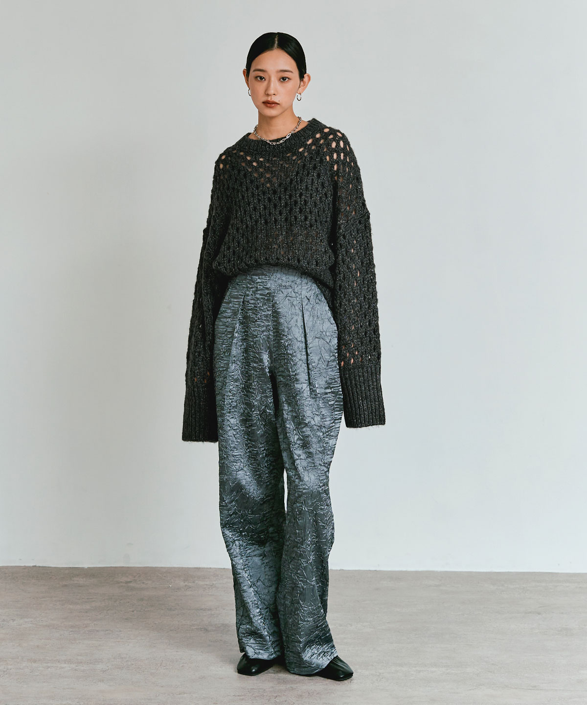 メッシュ編みルーズショートニット 全4色