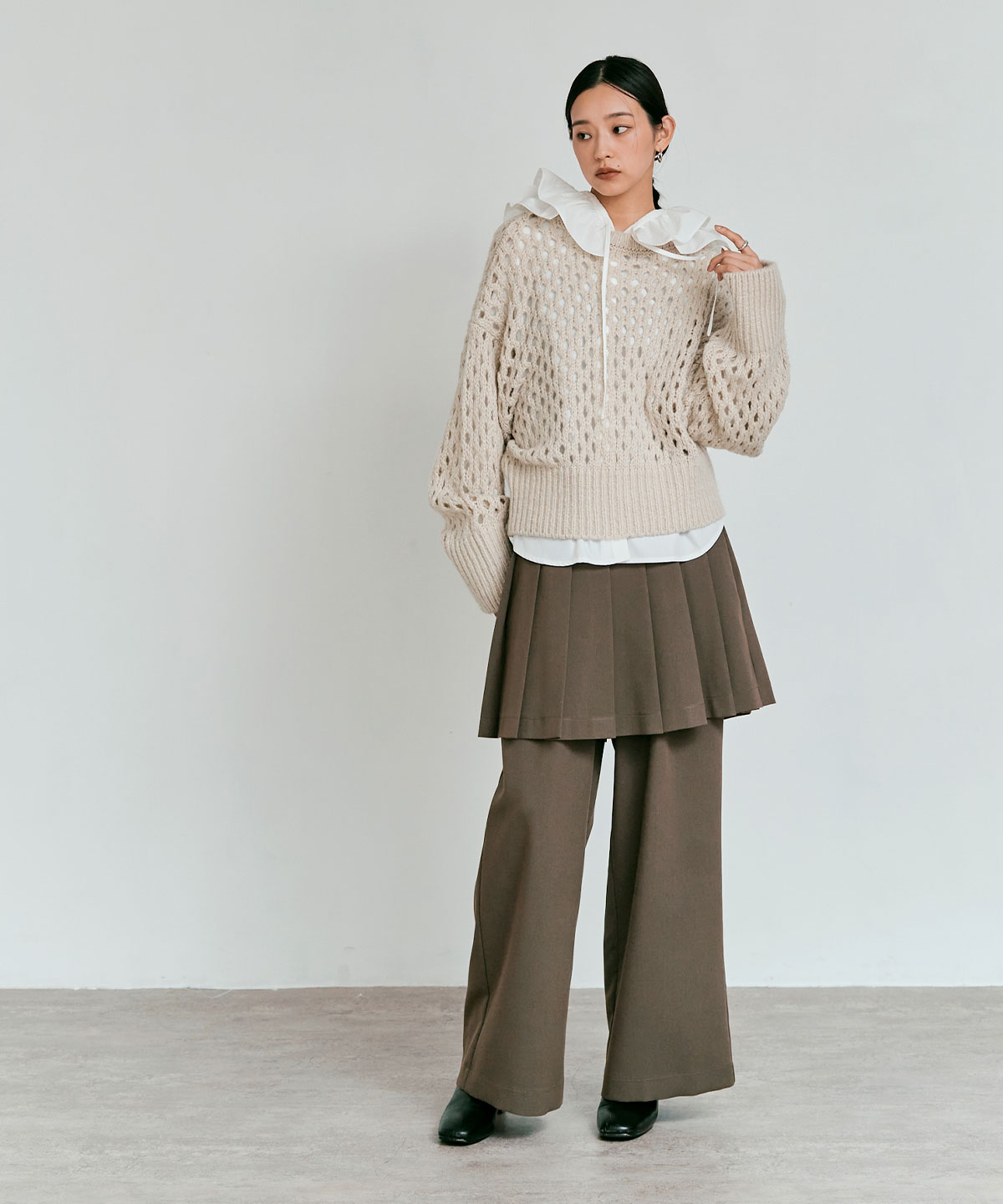 メッシュ編みルーズショートニット 全4色